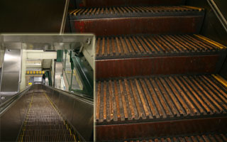 Wooden escalators on train stations