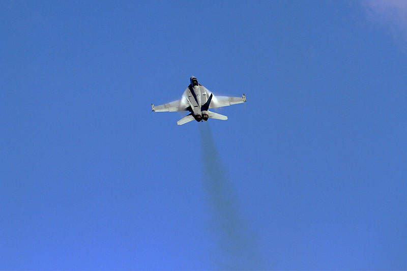 A superhornet making its own little clouds