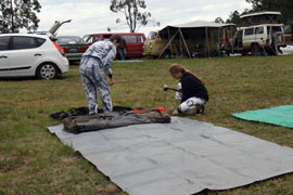 Sarah & Bronwen setting up tents