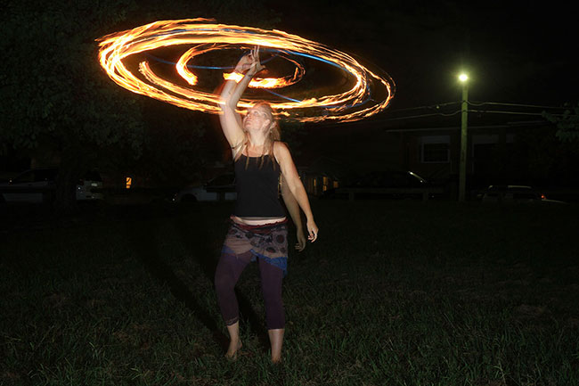 More traditional fire twirling