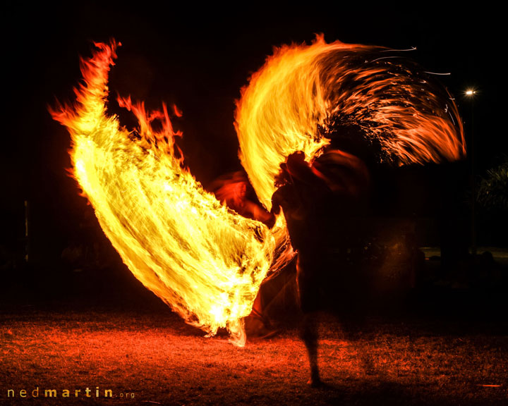 Acro and fire twirling at the last ever Burleigh Bongos Fire Circle, Justins Park, Burleigh Heads