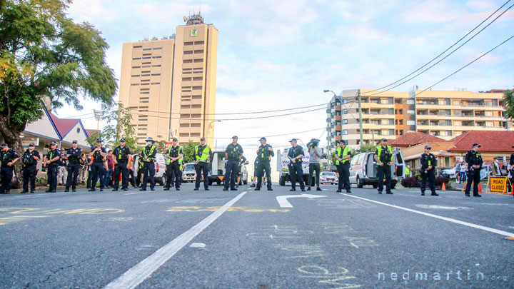 The police line, ready to arrest protesters