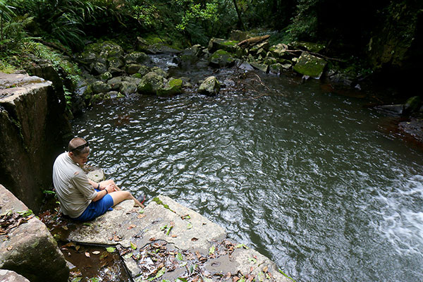 Clint contemplates swimming