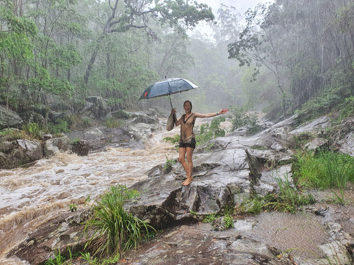 Bronwen, Wallace, & Cedar Creek in flood