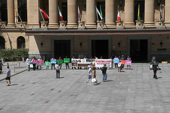 A small protest outside City Hall