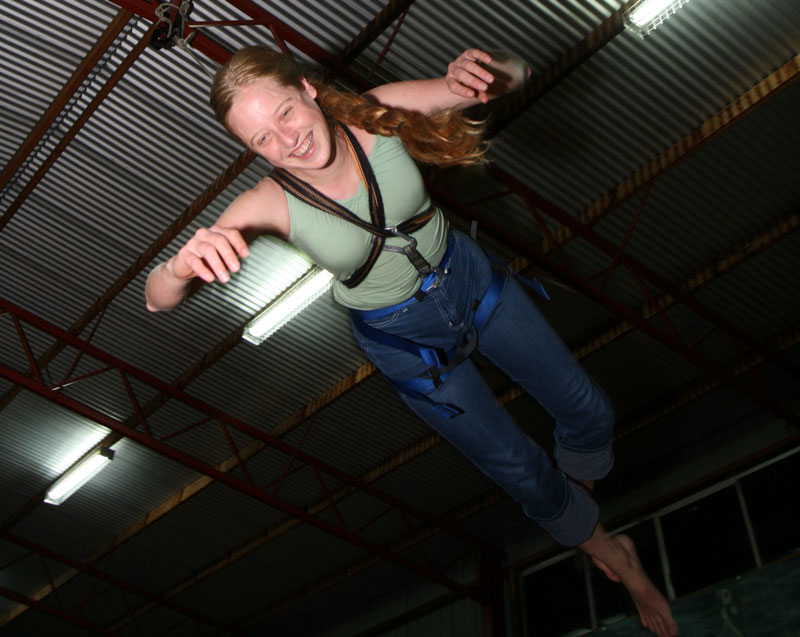 Bronwen hanging from rope, Scout Hall
