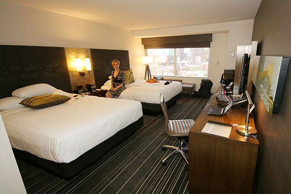 Bronwen in our room at the Hyatt Regency in Dallas