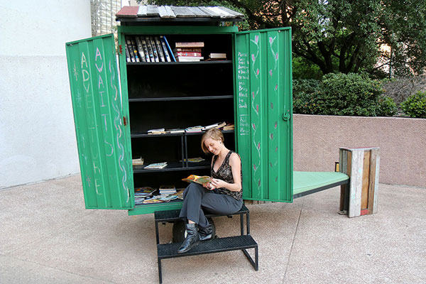 Bronwen and a small, free-book library