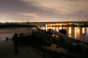 A damaged pontoon on the Brisbane River