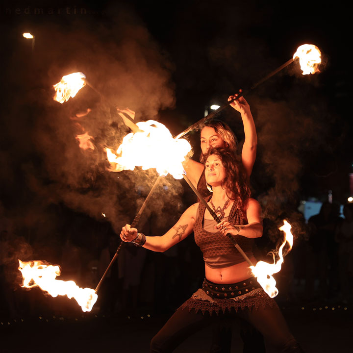 Leela & Luisa, Fire Twirling at Burleigh Bongos