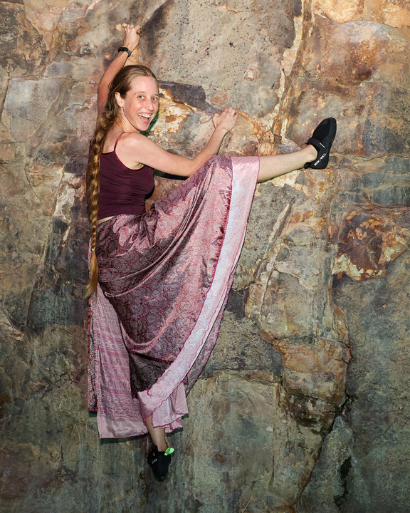 Bronwen with her new climbing shoes, Kangaroo Point Cliffs, Brisbane