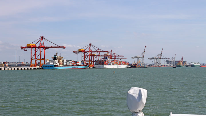 Port of Brisbane, seen from MICat, the ferry to Moreton Island