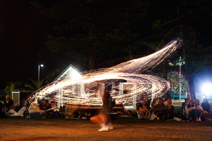 Fire twirling at Burleigh Bongos