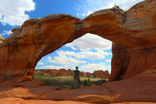 Bronwen stares through an archway, out into the desert