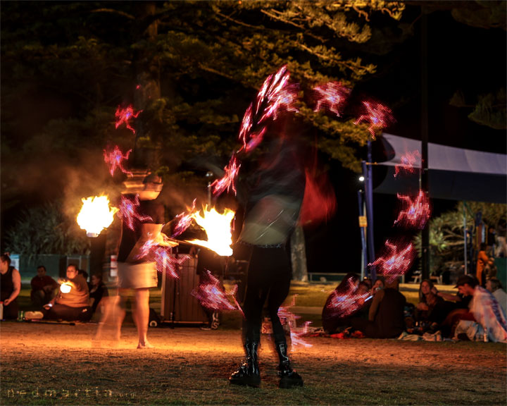 Fire twirling at Burleigh Bongos