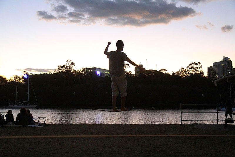 Slacklining as the sun sets