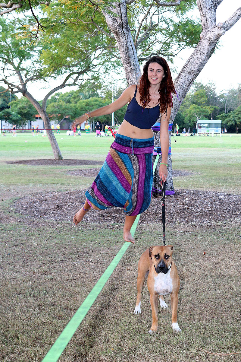 A woman walking her dog