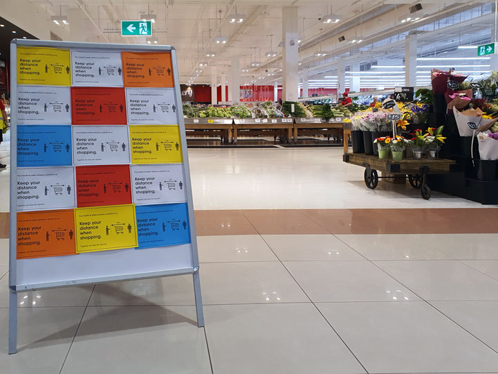 Coles has no social distancing measures in place–just signs