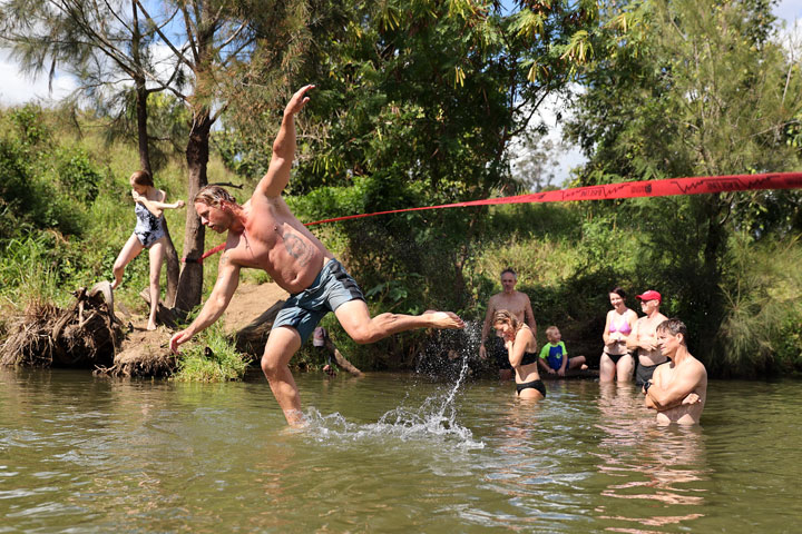 Slackline, Twin Bridges Recreational Area, Brisbane Valley Rail Trail