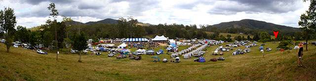 The festival site. Our tent is marked by a red arrow.