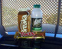Breakfast: The remains of two iced coffees & a twix bar