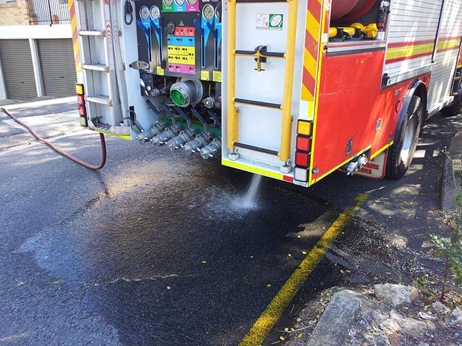 Fire engine takes a leak