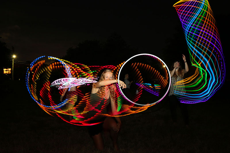 Dee hooping at the West End Fire Festival