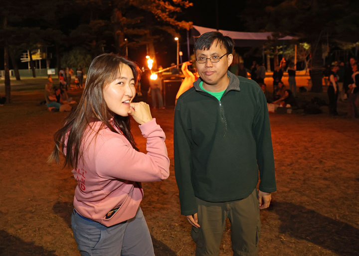 Leia and Darryn, Burleigh Bongos and Fire-twirling