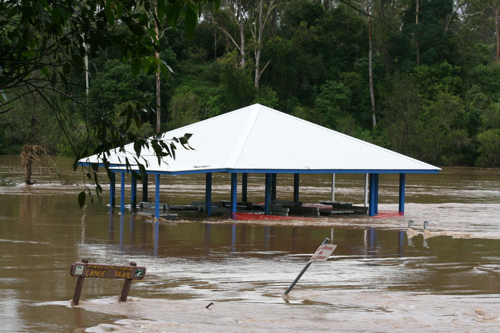 a picnic area flooded at colleges crossing