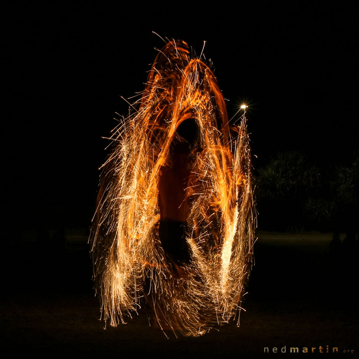 Acro and fire twirling at the last ever Burleigh Bongos Fire Circle, Justins Park, Burleigh Heads