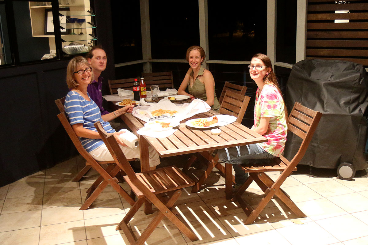 Eating dinner on the first night