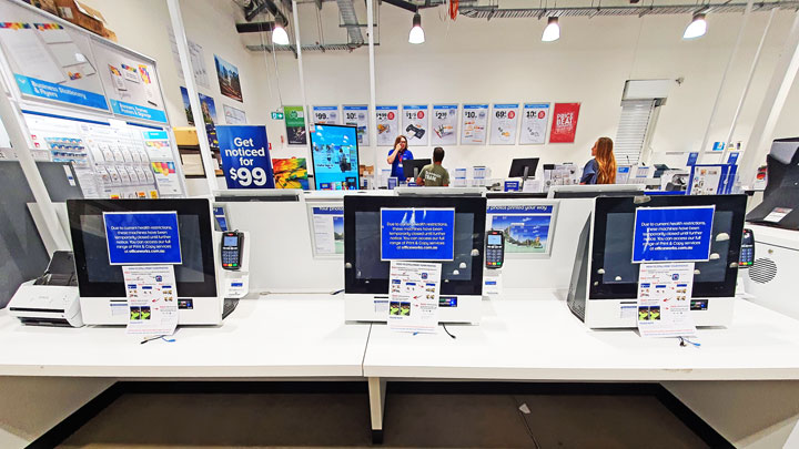 Officeworks have closed down most of the self-service kiosks