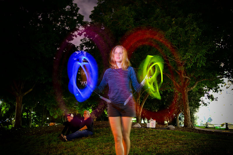 Bronwen tries some glow-stick poi