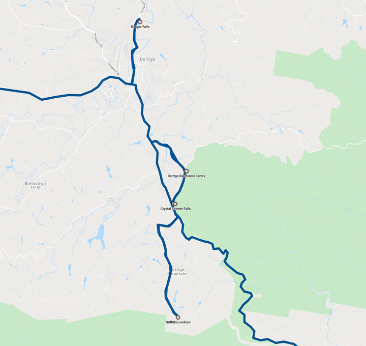 Map: Waterfall Way, Dorrigo