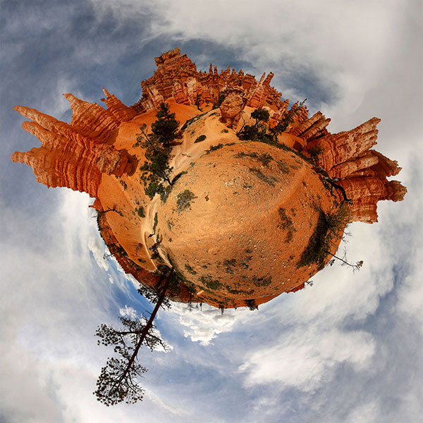 A “little planet” from a small hill within one of the amphitheatres