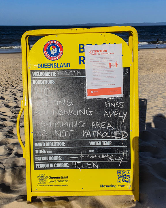 COVID-19 precautions on the beach at Bribie Island