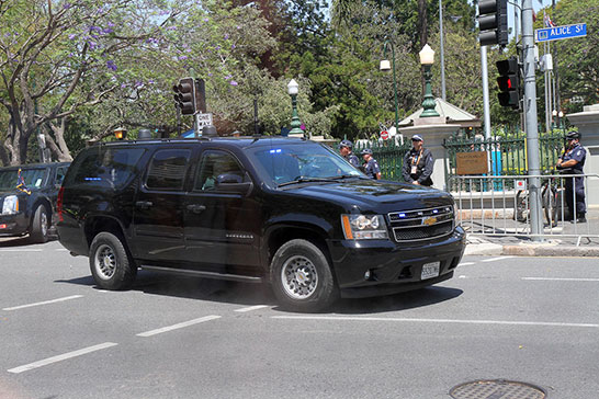 Obama’s motorcade leaves Parliament House on the way to UQ
