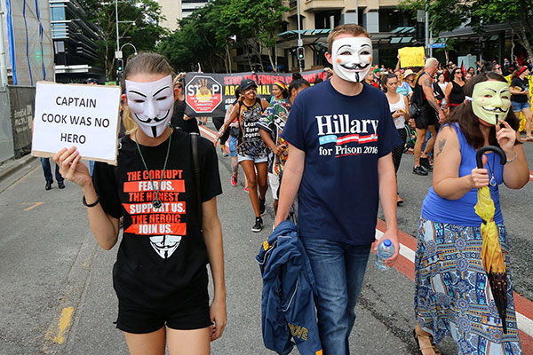 All of the Brisbane contingent of Anonymous—they are legion, and also don’t like Hillary it seems.