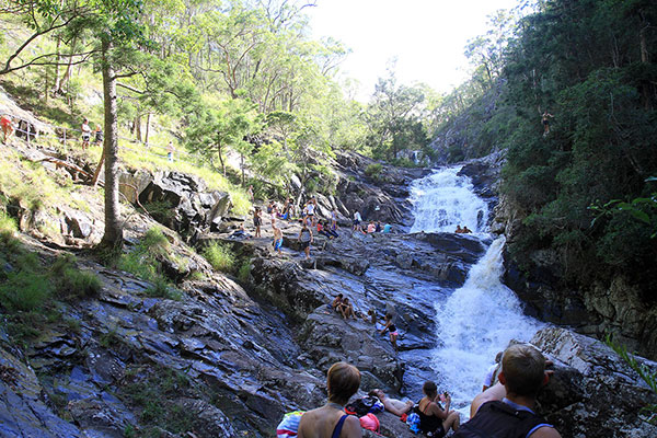 Another view of all the people spread out along the waterfalls