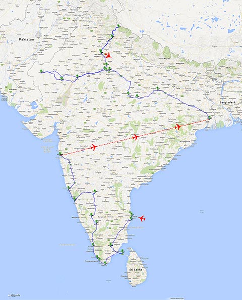 Map of Ned & Bronwen’s tentative route through India