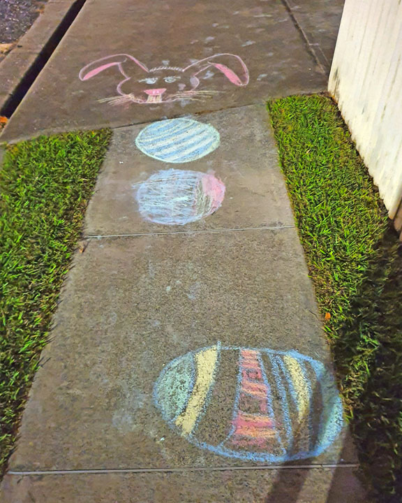 Children have chalked all the footpaths