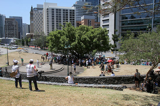 Protesters gather at Roma Street