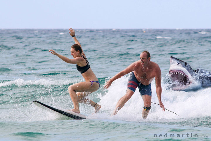 Adam Beith & Nicole Dvorak narrowly escape a shark at Rainbow Bay