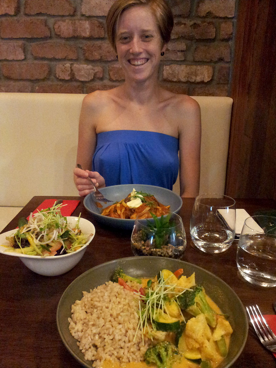 Bronwen enjoys her dinner at Vege Rama in West End.