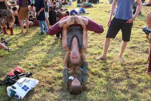 Bronwen upside down, The Amazing Woodford Folk Festival