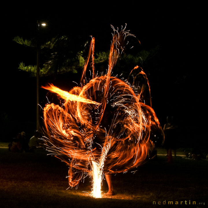 Acro and fire twirling at the last ever Burleigh Bongos Fire Circle, Justins Park, Burleigh Heads