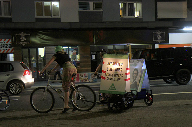 Greens volunteers promoting their messages