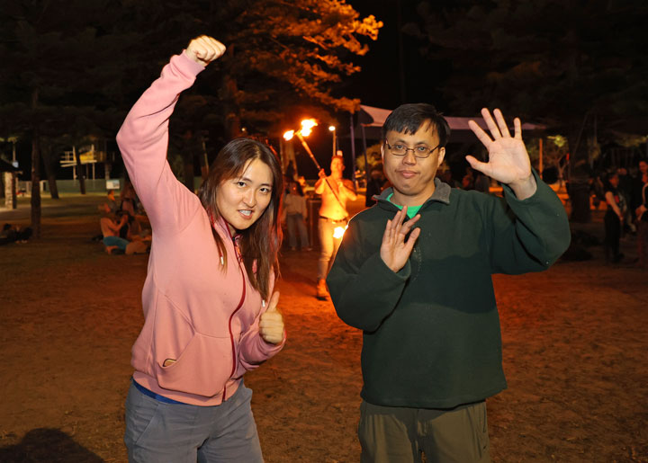 Leia and Darryn, Burleigh Bongos and Fire-twirling