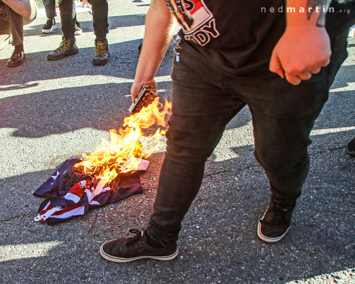 Trying to burn the Australian flag