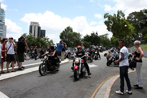 Bikers being careful to leave in groups of only two at the “Freedom Day Rally”